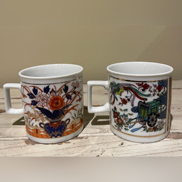Set of 2 Japanese Imari Japan Style Tea Coffee Square Handle Cup Mug - Picture 3 of 7